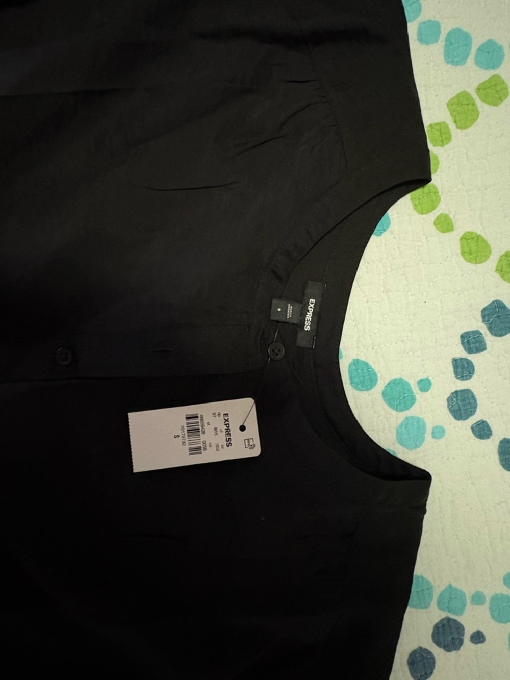 Express Black Button-Up Round-Neck Top